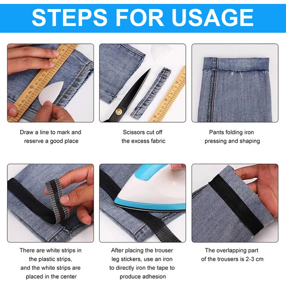 Nastro Termoadesivo Per Orli - Sistema Veloce Senza Cuciture Per Pantaloni E Tessuti