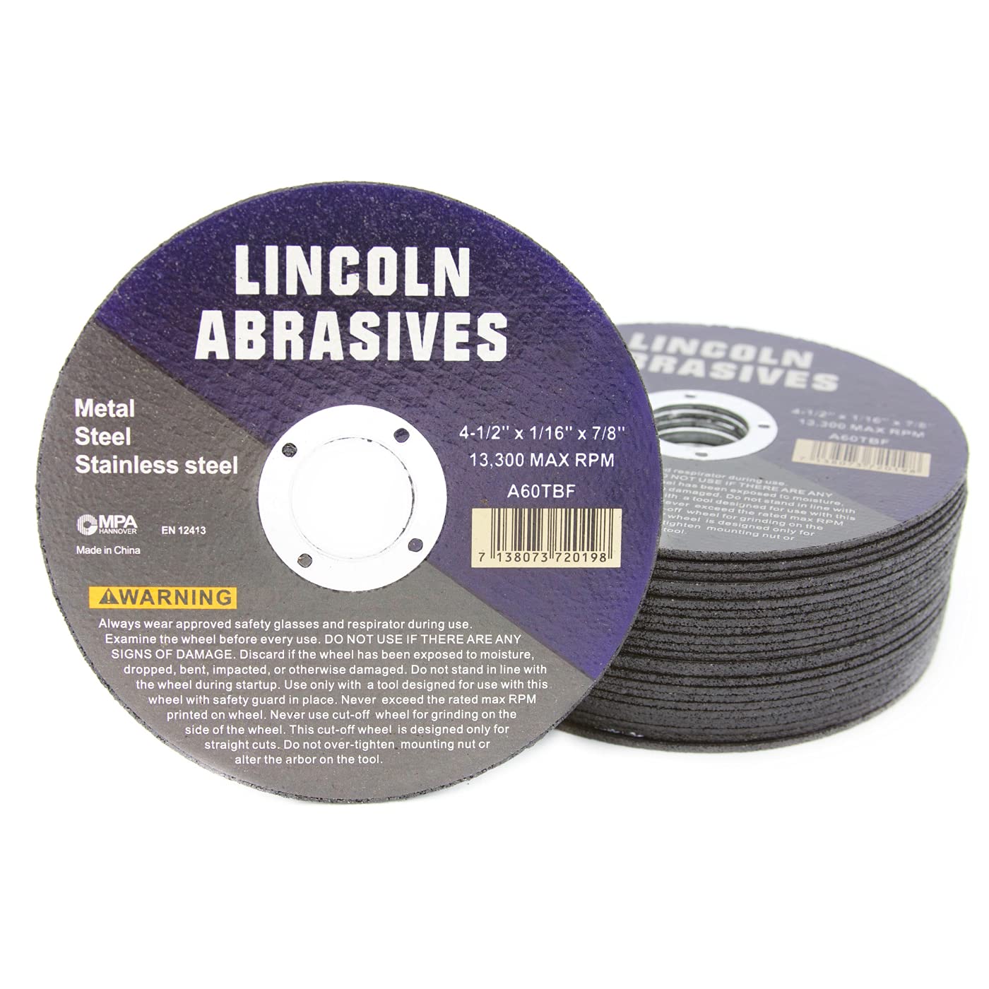 25 Pc 4.5" x 1/16" x 7/8" CutOff Wheels Lincoln Abrasives