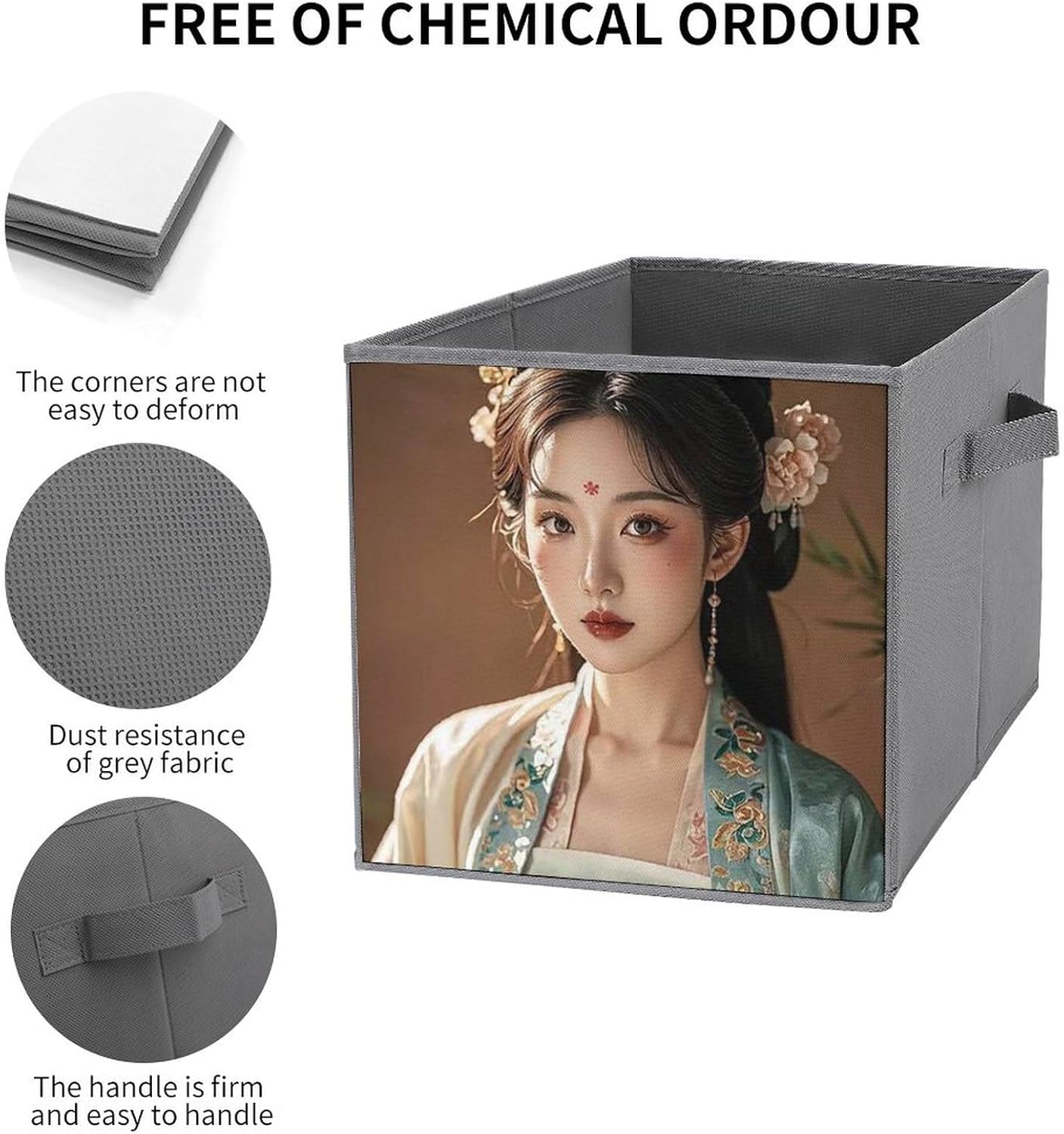 Tang Dynasty Noble Consort Foldable Storage Box with Handles, Durable Oxford Storage Cubes, 2PCS Collapsible Closet Organizer for Home, Shelf, Office, Travel