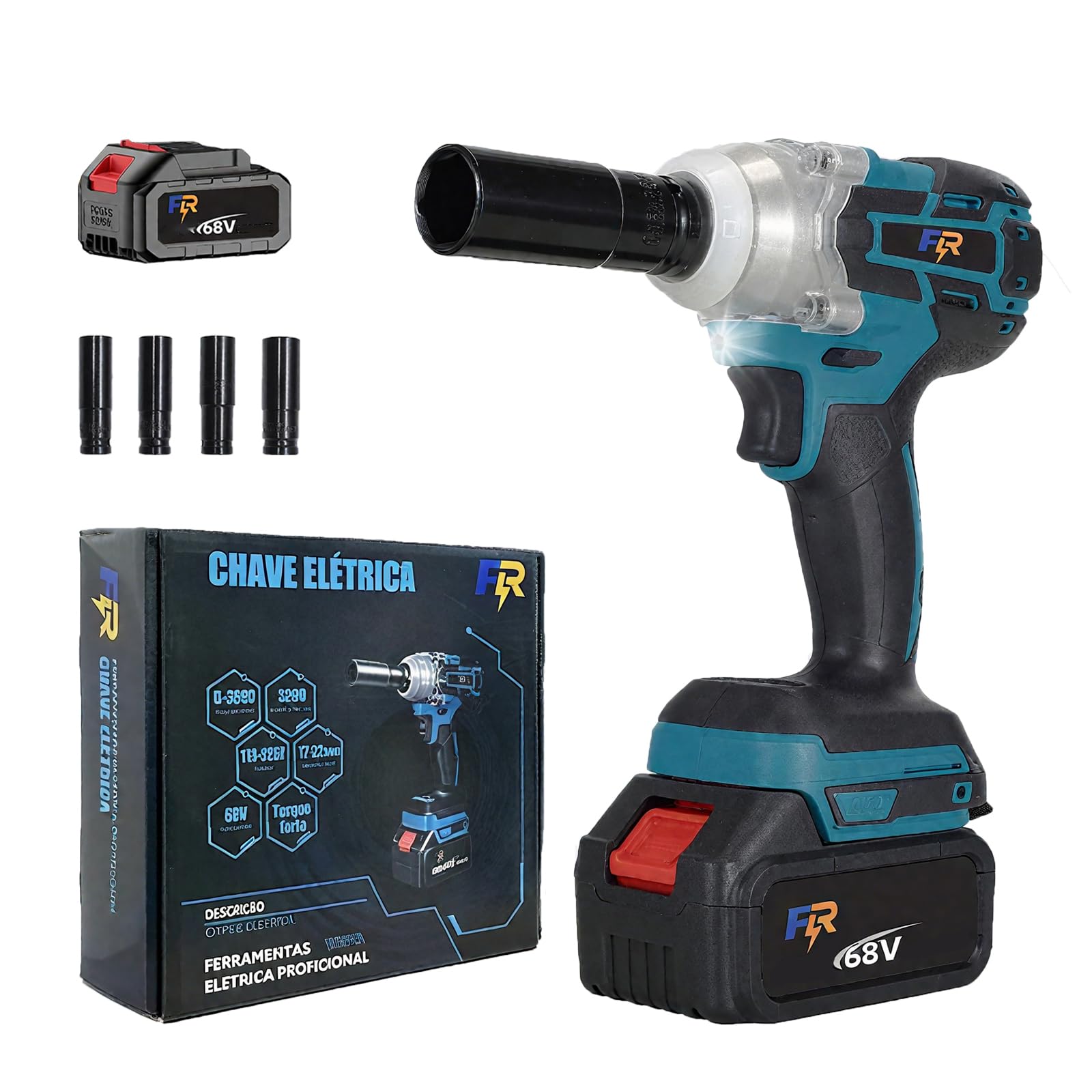 Chave de Impacto Profissional 68V 1.3AH 380N.M., 1 Bateria, Motor