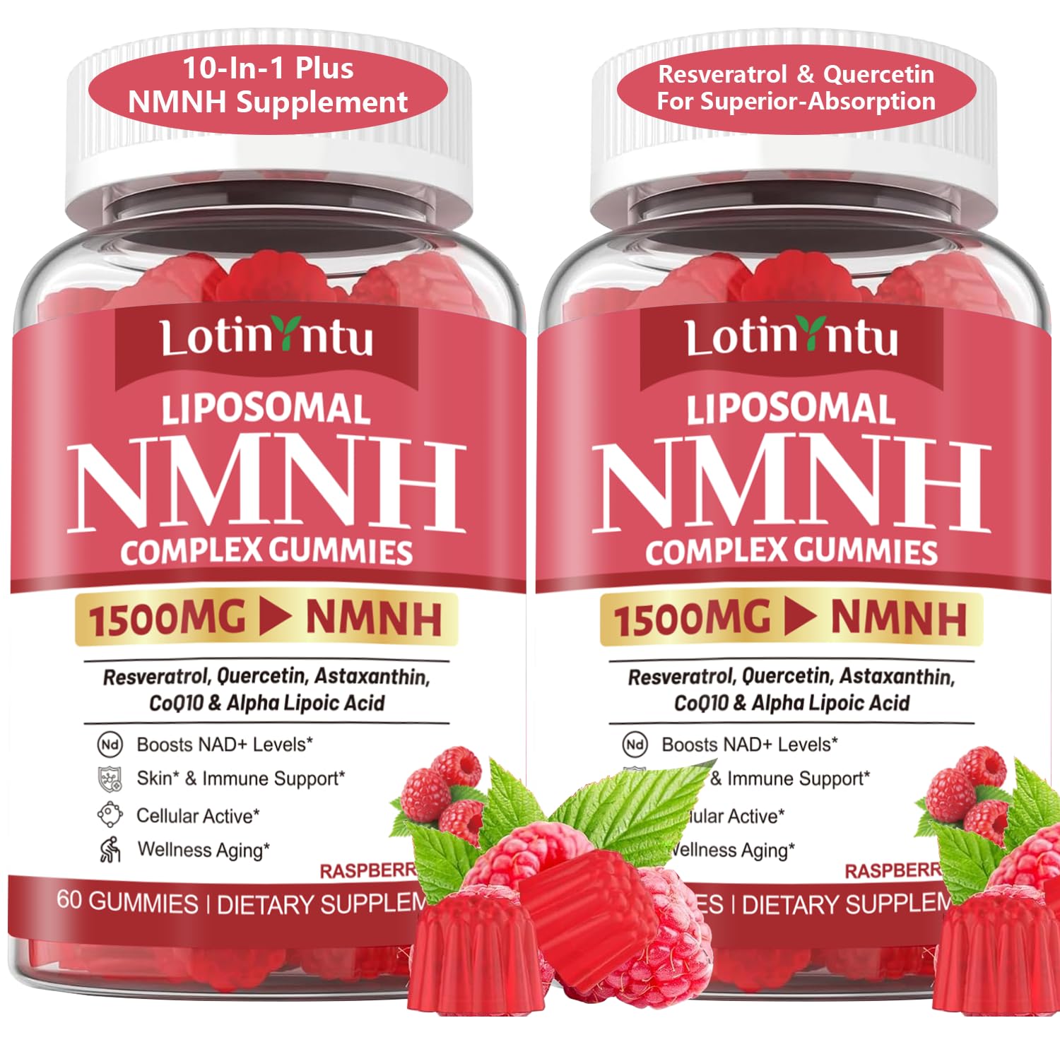 2Pack 1500MG Liposomal NMN Supplement NMNH Gummies-NAD Supplement to Boost NAD+, Nicotinamide Riboside & Quercetin,Improve Energy Levels & Enhance Endurance, Blend for Cellular Energy & Repair Support