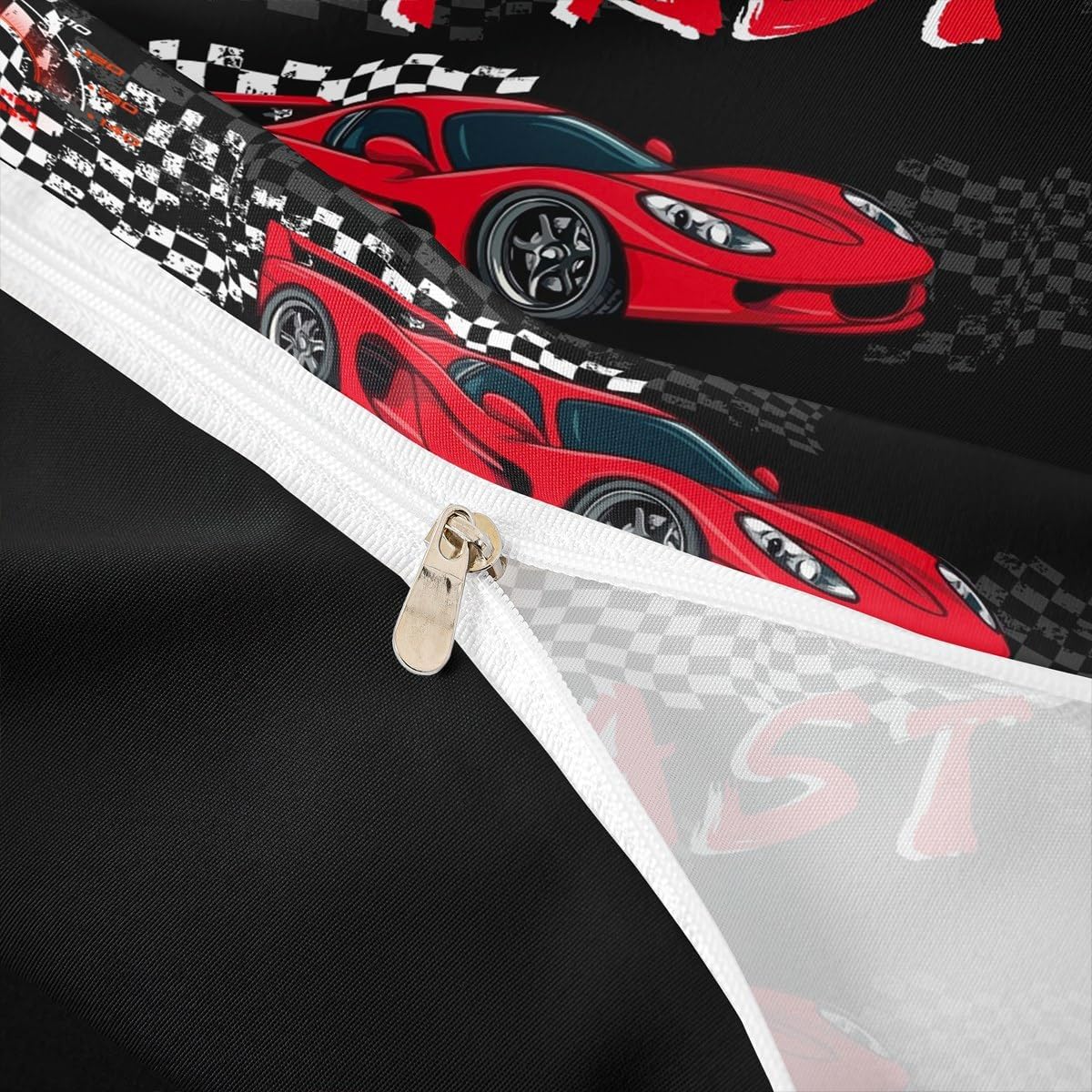 Feelyou Red Race Car Comforter Set Twin Size Kids Speed Sports Car Duvet Quilt for Boys Girls Teens Extreme Sports Racing Grid Fast and Furious Fall Bedding Set Soft Lightweight Room Decor 2Pcs