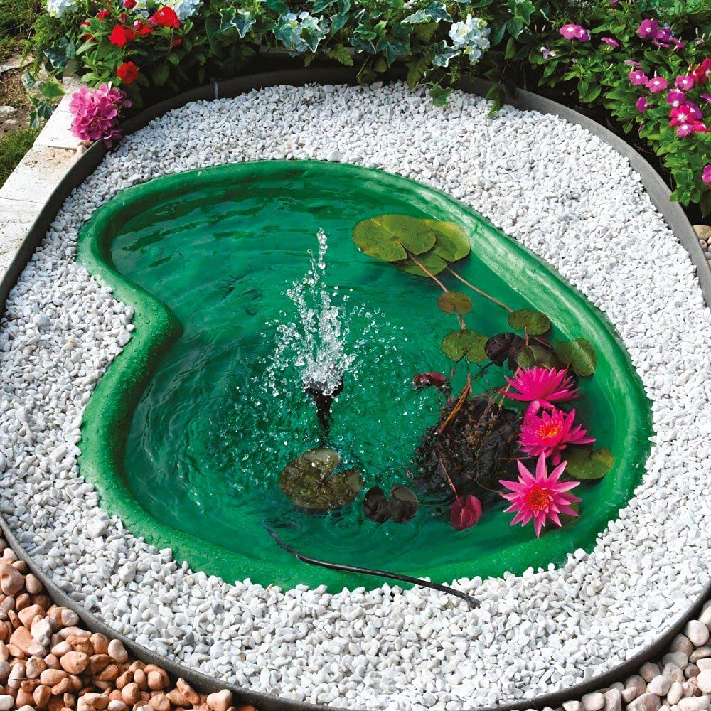 Giardini d'Acqua Laghetto da Giardino Kit Completo Modello Caldonazzo 110 x 78 + Pompa Ricircolo Stagno Artificiale 90 Lt Pompa Inclusa Vasca Pesci Piante Tartarughe