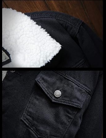 Omoone Men's Lapel Sherpa Fleece Lined Thicken Denim Jean Trucker Jacket Coats