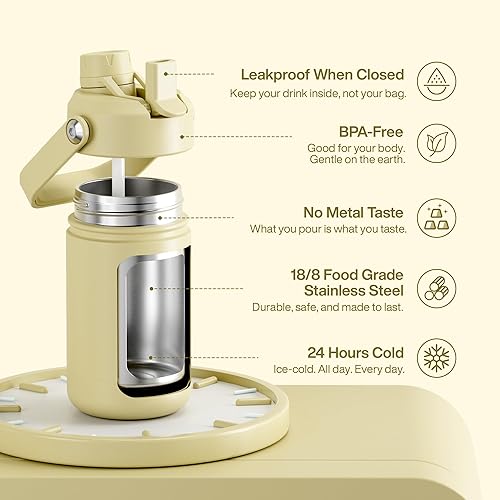 Miniatura 228 de ENCOOL Botella de agua aislada con popote, de acero inoxidable, a prueba de fugas, sin BPA, al vacío de doble pared que se mantiene fría durante 24