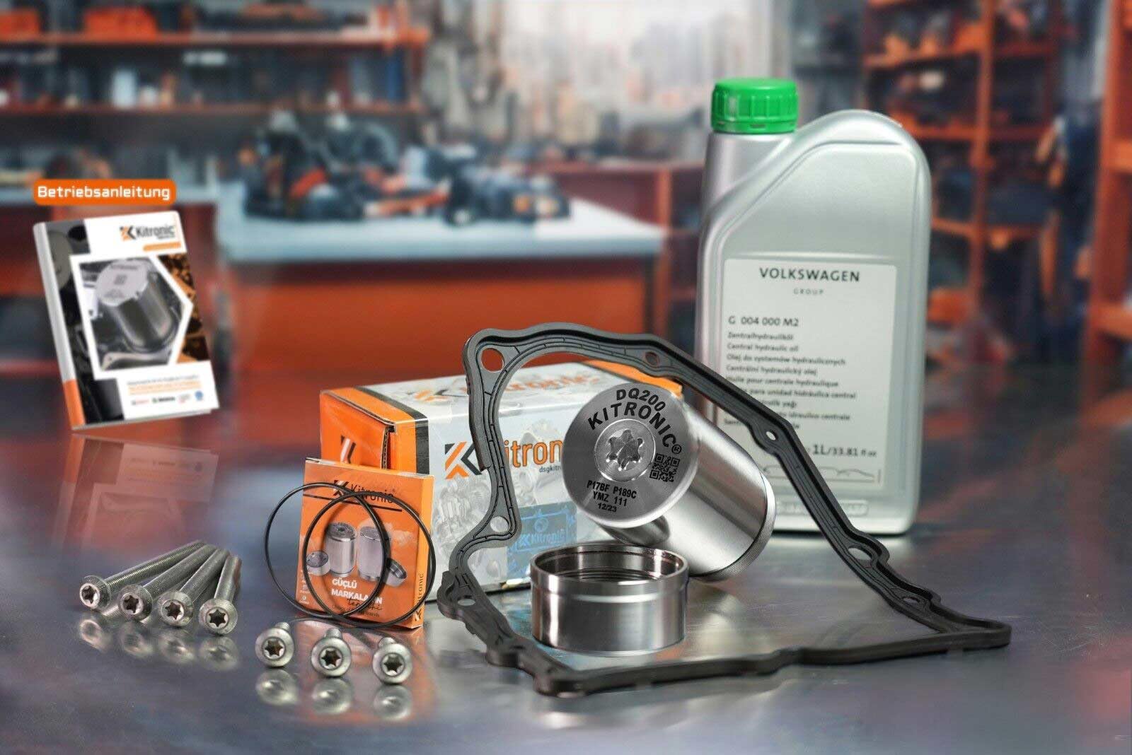 Druckspeicher Reparatursatz DQ200 für DSG, 7-Gang-Mechatronik Trockenkupplungsgetriebe 0AM kompatibel mit VW | Mit Dichtung & 1L Mechatronik Öl inkl. Aluminium Schrauben | YMZ111