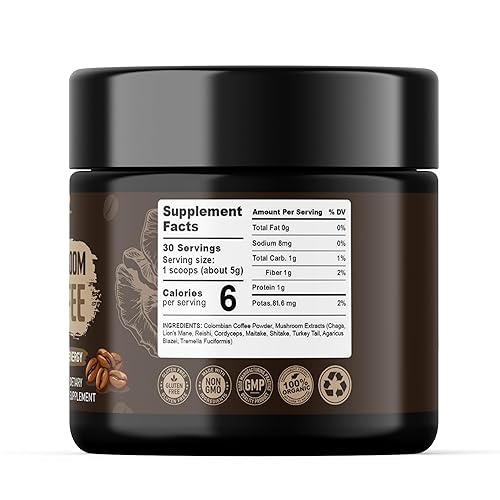 Miniatura 9 de Café en polvo de hongos 5.29 oz, mezcla de 9 hongos con melena de león, reishi, chaga, cordyceps y más, energía natural y enfoque - vegano, sin OMG,