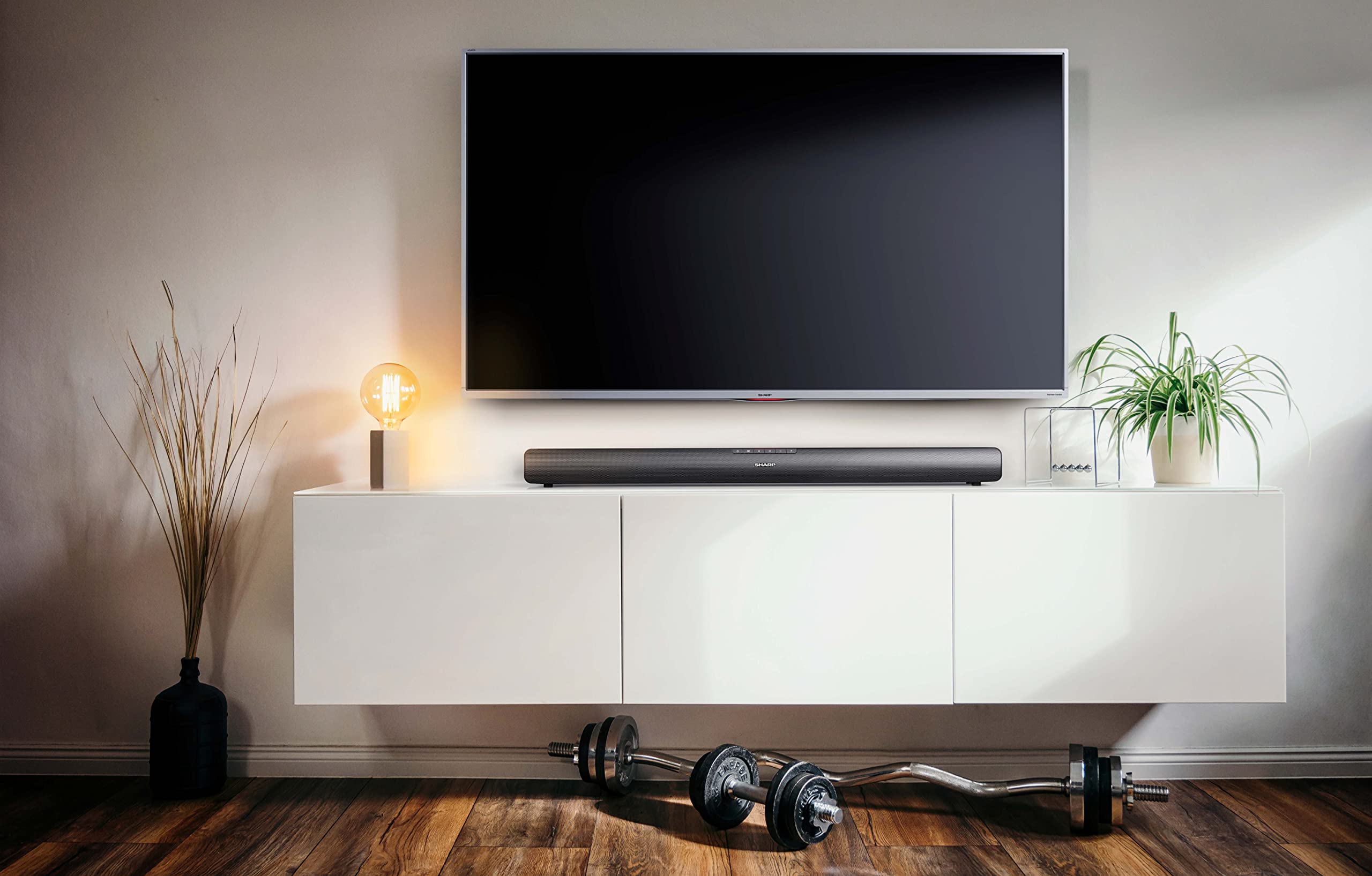Sharp HT-SB100 Mini Soundbar con streaming audio wireless Bluetooth 5.1, Bluetooth con HDMI ARC/CEC, USB player, potenza totale 75 W, colore: Nero