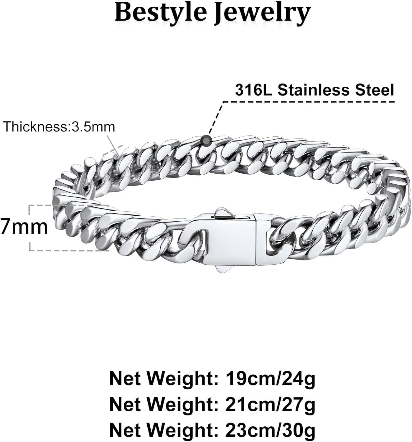 Bestyle Thick Mens Cuban Link Chain Bracelets, Durable Real 18K Gold/Black Metal Plated Solid Stainless Steel Hand Chain Cuban Bracelets for Men, Silver Black Gold Bracelets for Father Husband - Image 9