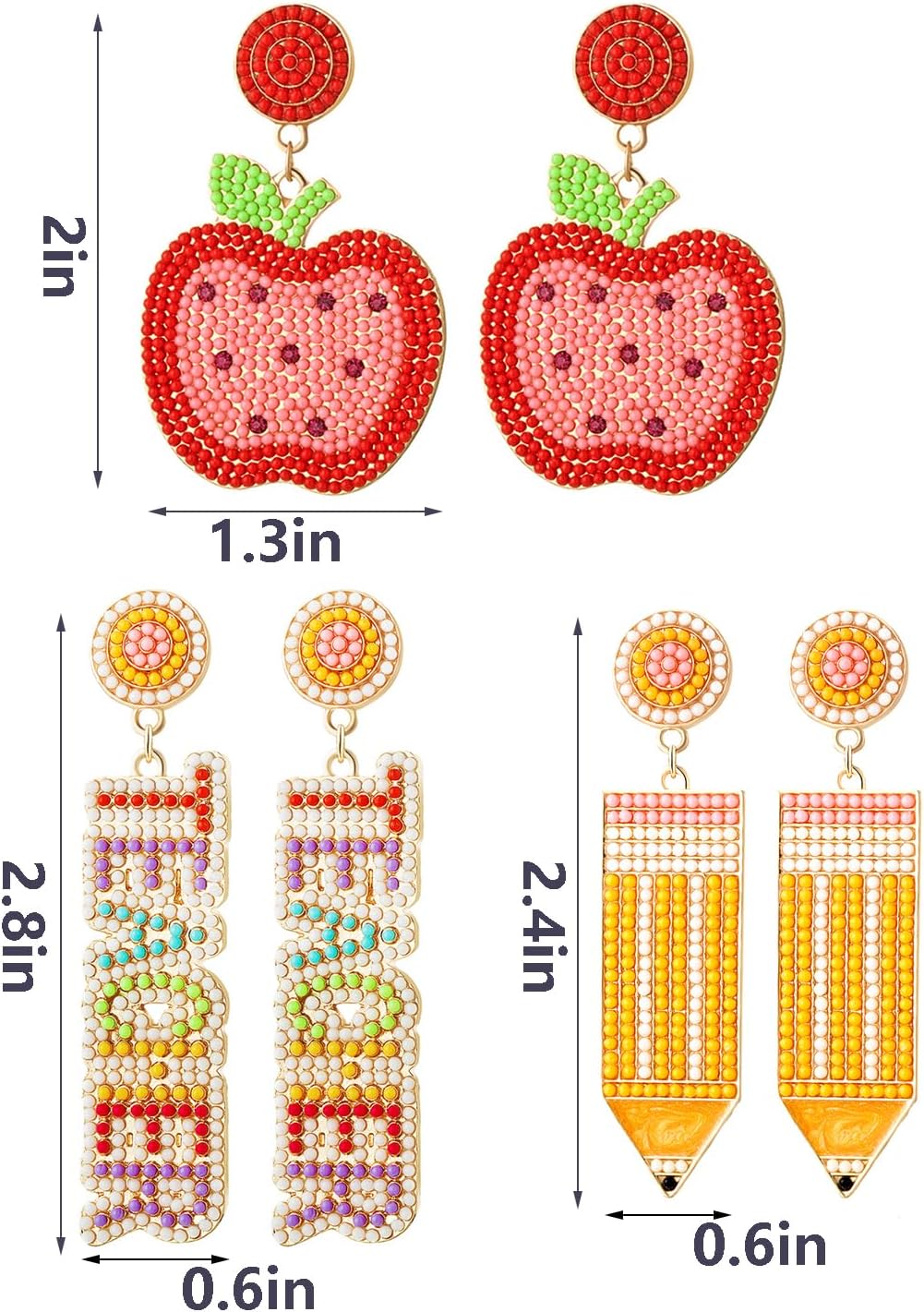 Teacher Earrings for Women Rhinestone Beaded Dangle Drop Pencil FRIYAY Earrings Colorful Teacher Appreciation Earrings Back To School Jewelry Set - Image 2