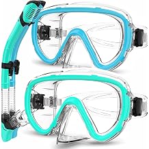 2-Pack Snorkel Gear for Adults | Enhanced Anti-Fog & Anti-Leak Snorkeling Mask | Breath-Free Dry Snorkel | 180 Panoramic View with Quick-Dry Bags, SkyBlue+Lightblue