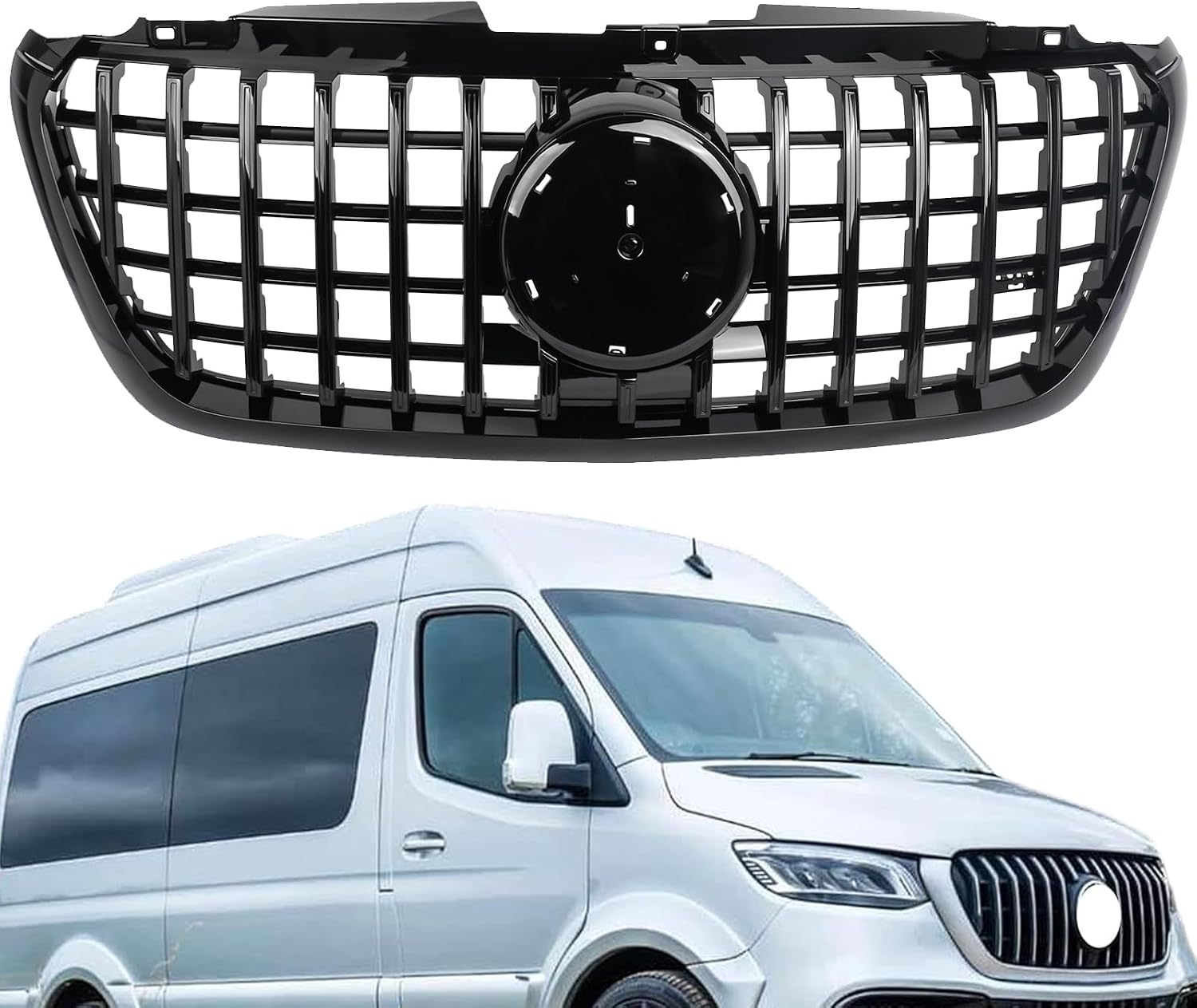 For 2018-2025 Mercedes Benz 1500 2500 3500 W907 W910 Front Bumper Grill Upper Grille, Sprinter/eSprinter Van GTR Style Grill Chrome