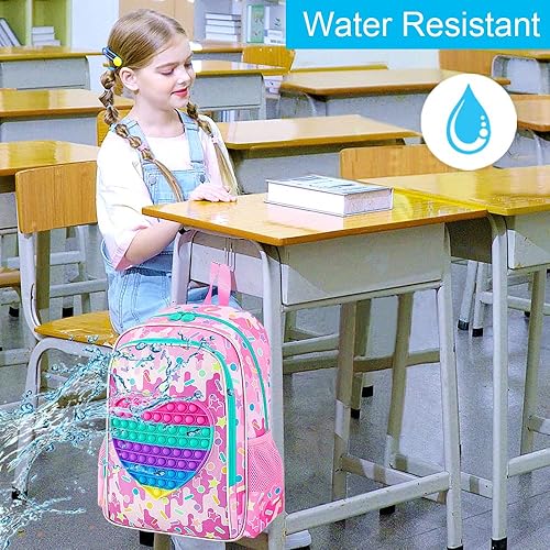 Miniatura 2 de CCJPX Mochila de 3 piezas para niñas, 16 pulgadas, resistente al agua, primaria, preescolar, jardín de infantes, escolar con lonchera - rosa