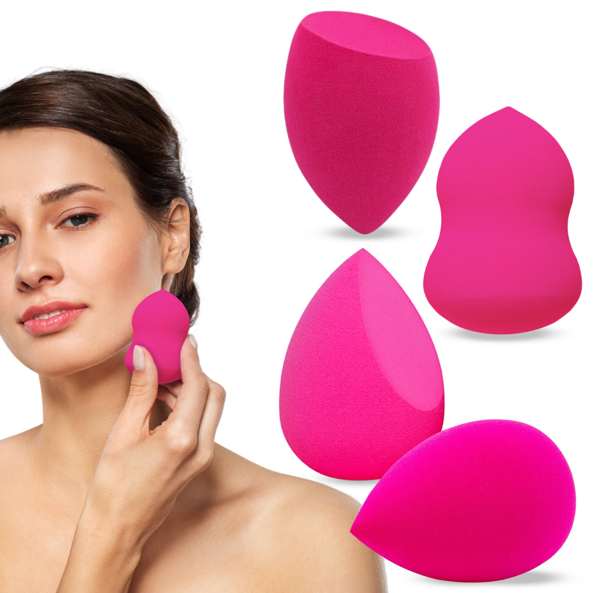 CKAY® Esponja Maquillaje Cara, Set de 4 esponjas maquillaje cara Profesional+ Estuche de Almacenamiento | Beauty Blender Esponjas Maquillaje Cara Profesional. Esponja Sin Latex.