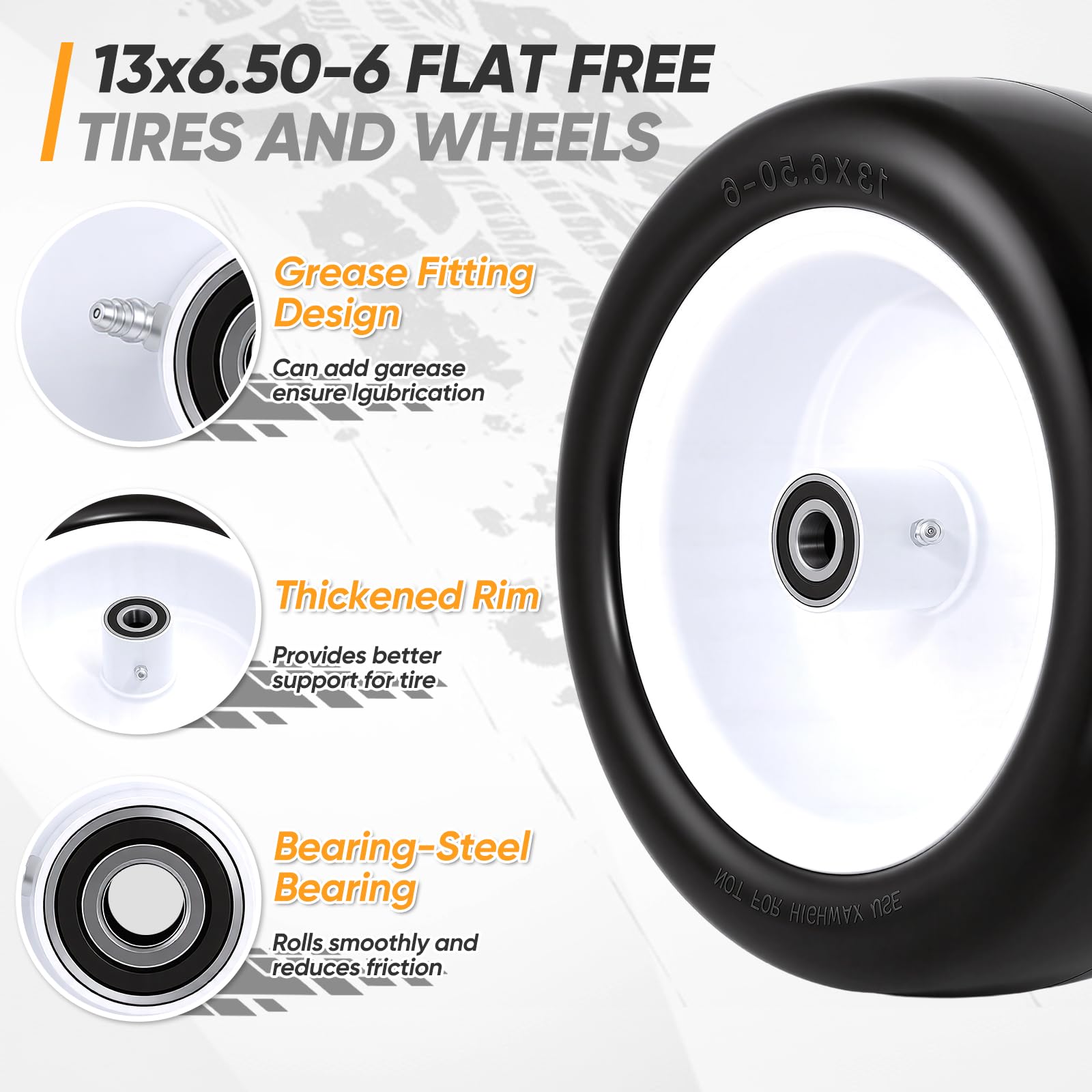 Neumáticos y ruedas planas para cortacésped de 13 x 6.50-6, rodamientos de bolas de 13 x 6.5 x 6 pulgadas, neumáticos delanteros de cortacésped de giro cero de 13 x 6.5 x 6, neumáticos lisos para
