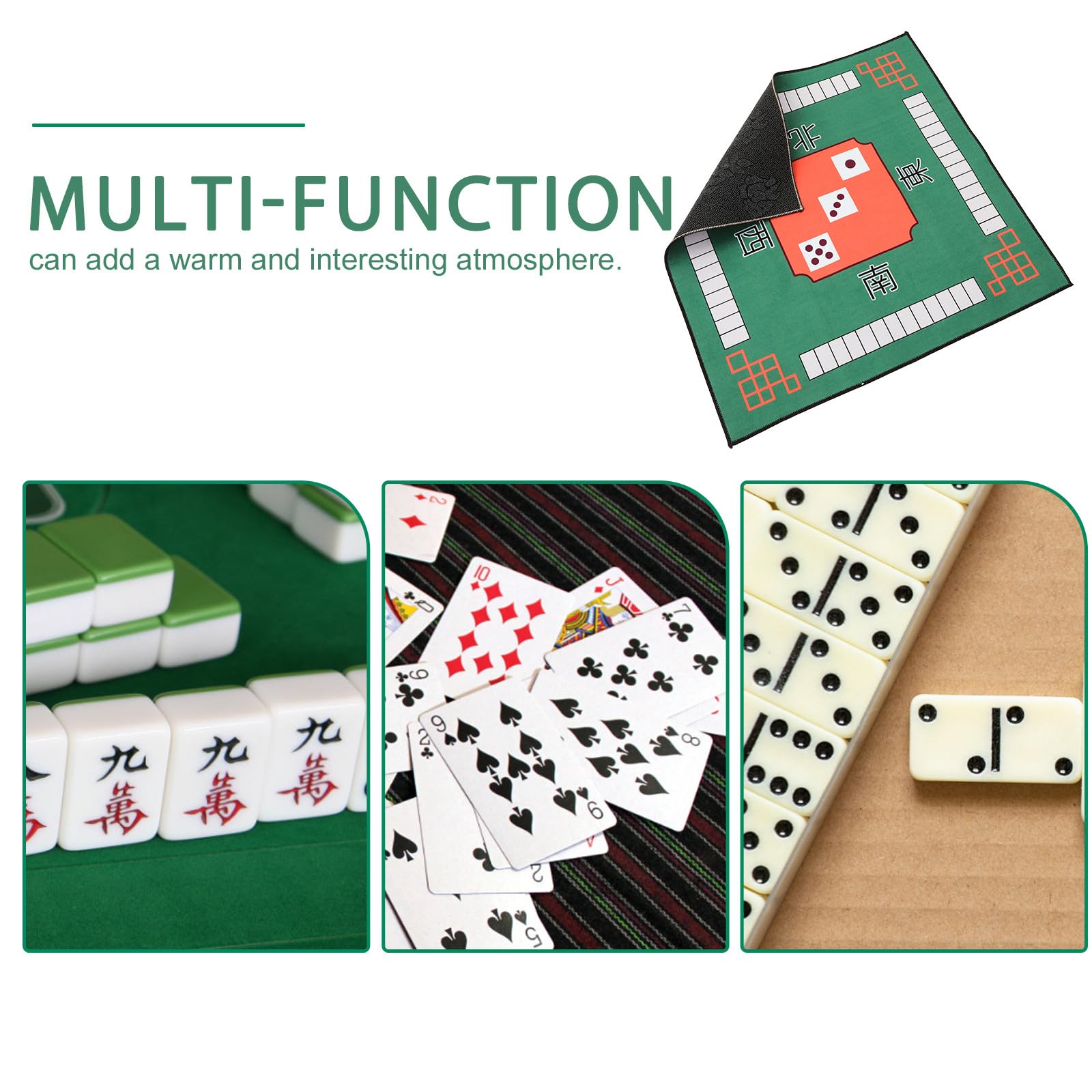 Tapete Cuadrado para Mesa de Dominó y Juegos de Mesa, Antideslizante de Goma Verde, Decorativo y Lavable para Uso en Interiores