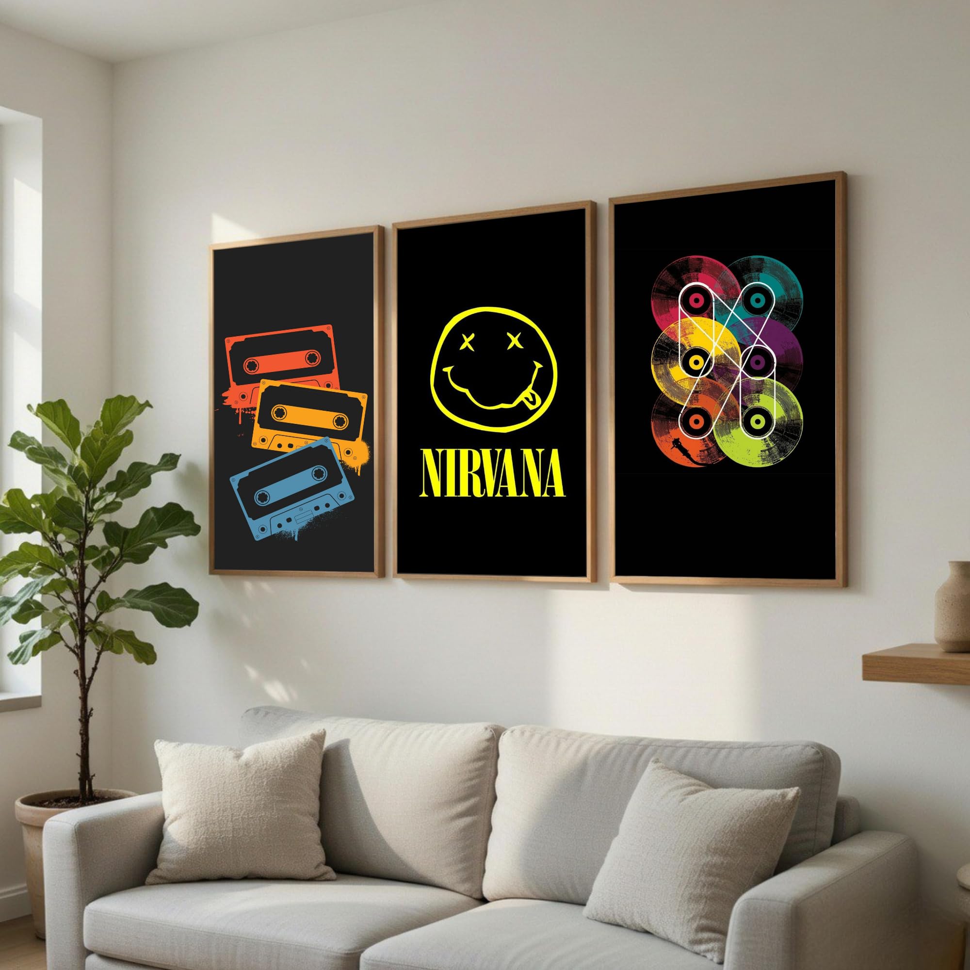 DAKSHESTRY ARTWORKS Nirvana Music Wall Art Set of 3 | Vinyl