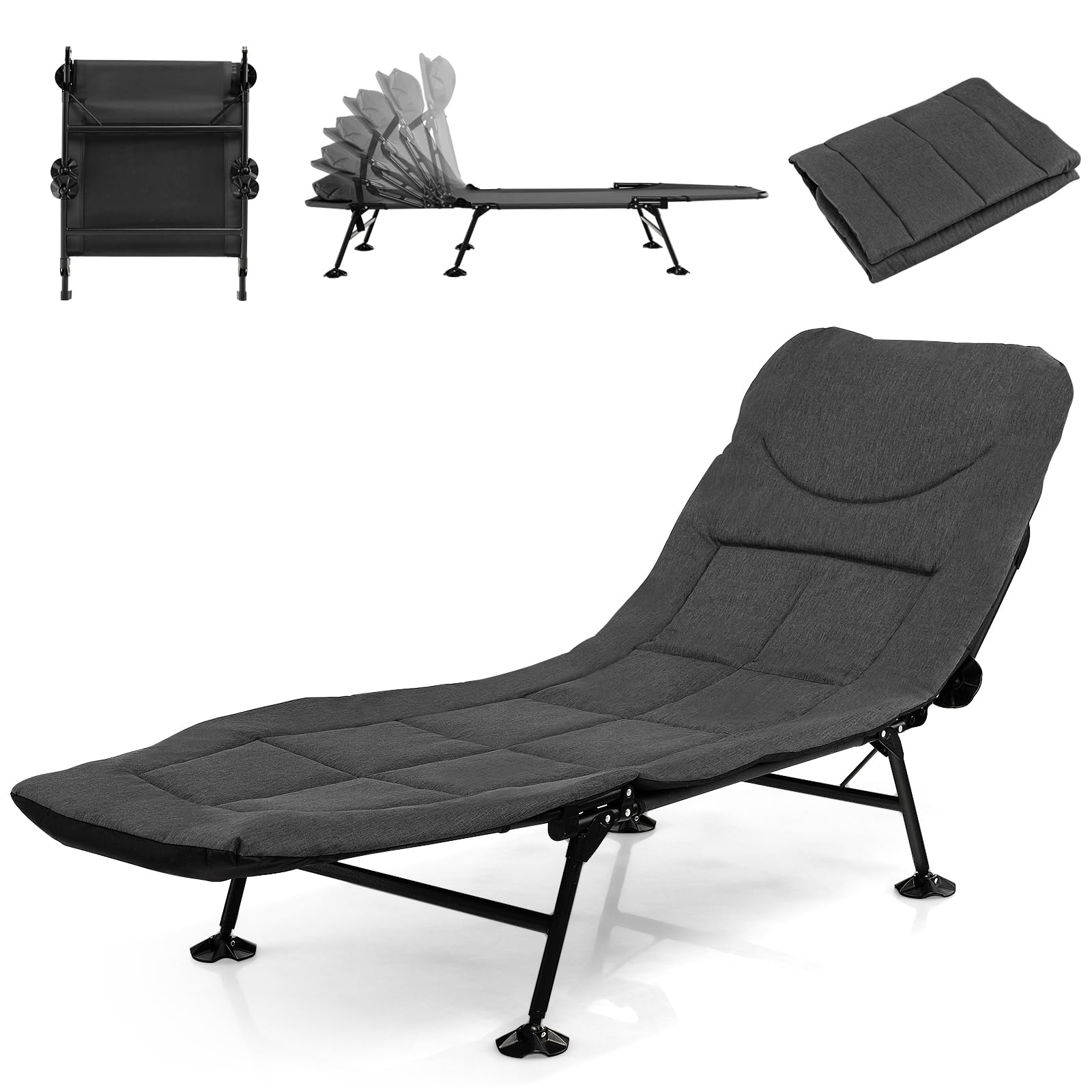 SOARS Karpfenliege klappbar, Angelliege mit 6-Fach Verstellbarer Rückenlehne, Kopfkissen & Matratze, Campingliege 6-Bein mit großen Schlammfüßen bis 200 kg belastbar, 194 x 66 x 29 cm
