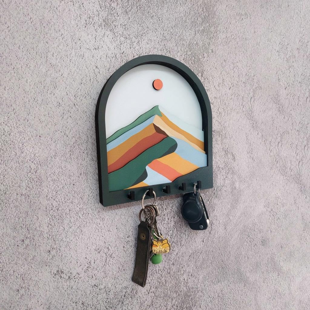 Abstract Mountain Key Holder, Layered Wood Wall Art, Dimensional Mountain Key Hanger, 3D Mountain View Key Rack, Modern Key Decoration, Wall Decor