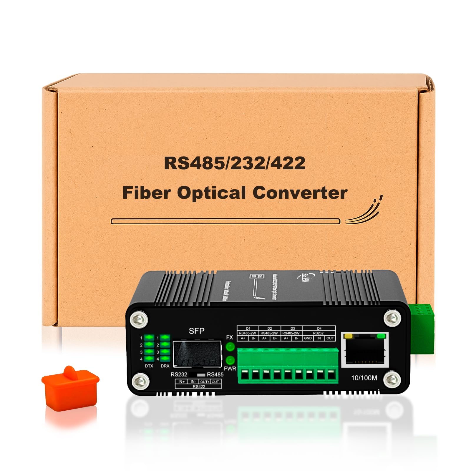 Lcantve Industrial Serial to Fiber Media Converter, 10/100M Ethernet to 100Base-X SFP Fiber Optic Converter with RS232/RS485/RS422, DIN-Rail Mount, 12