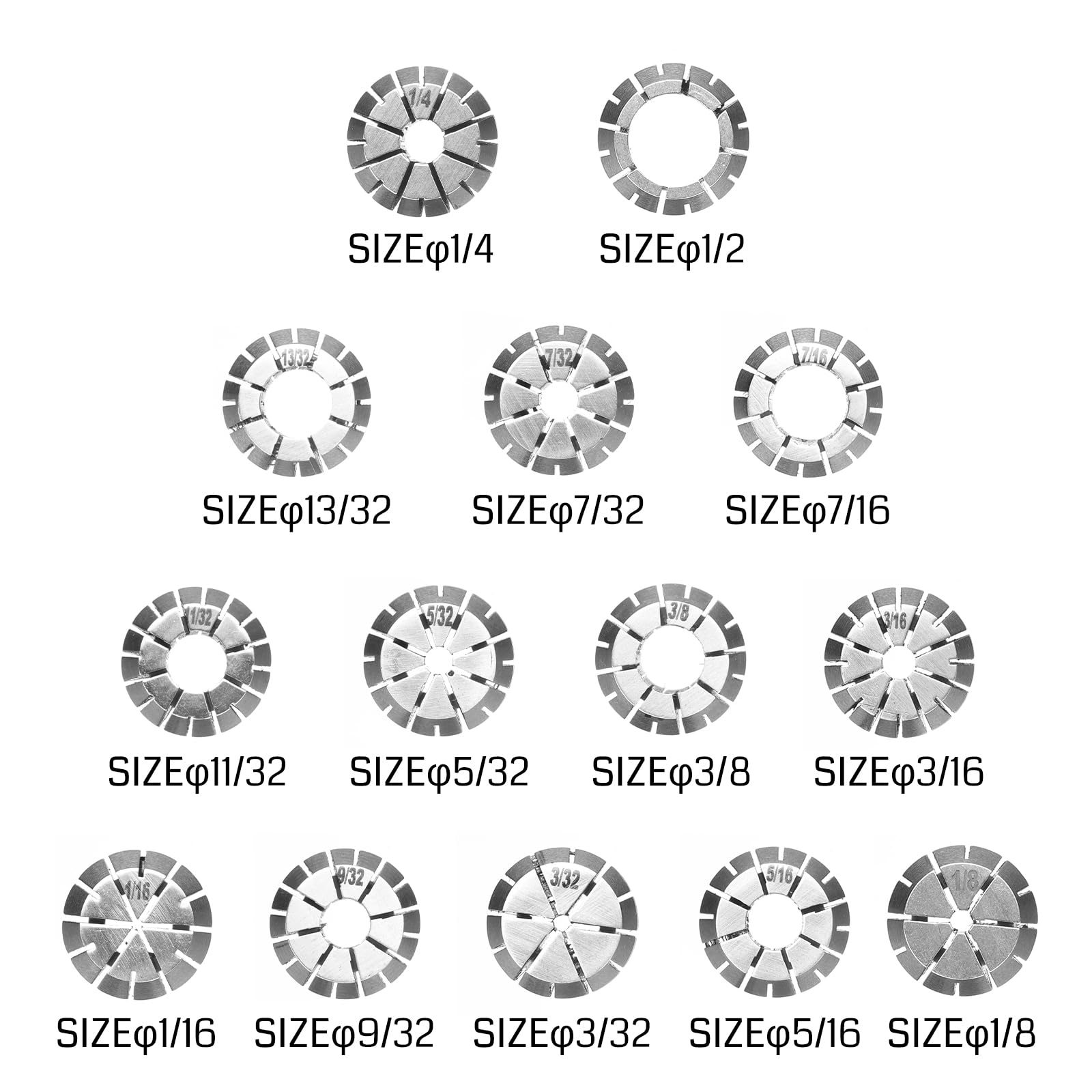 Genmitsu ER20 Lot de 14 collets de fraisage de 1/16" à 1/2" CNC pour machine de gravure, routeur CNC et pilote