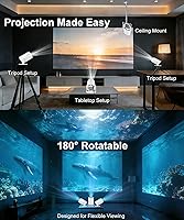 Vista 6 de [Built-in Apps, 2026 Upgraded] Mini Projector WiFi 6 Bluetooth 5.4, 35"-130" 1080P Full HD Short Throw Portable Projector for IOS Android Phone