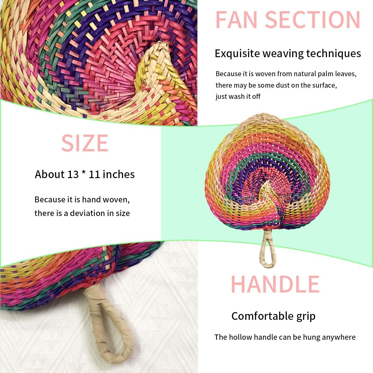 Rainbow Handheld Fan, Hand Woven Fan, for Rainbow Party Dance, Carnival Party Decoration, Pride Month LGBTQ Parade Accessories