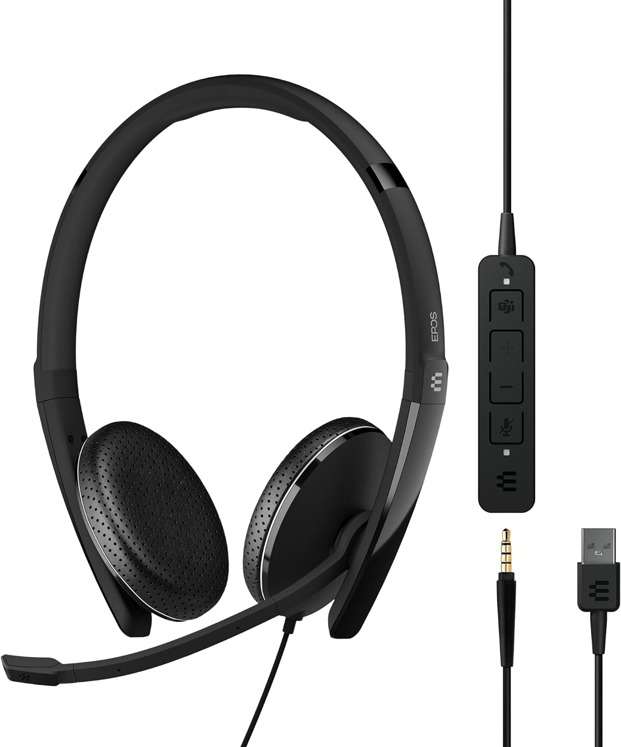EPOS Adapt 165T USB II – Wired, Double-Sided Headset – 3.5mm Jack/USB Connectivity – Teams Certified-UC Optimized-Superior Stereo Sound-Enhanced Comfort-Call Control- Black