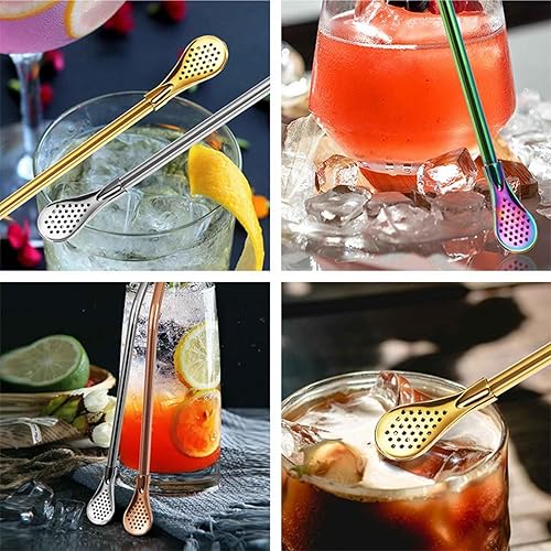 Miniatura 2 de Pajitas de cuchara de acero inoxidable, juego de 4 piezas con filtro, popotes reutilizables con cepillo de limpieza, color plateado