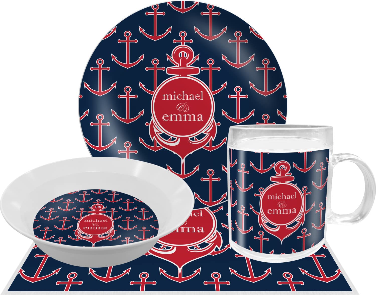 Personalized All Anchors Melamine Bowl - 12 oz