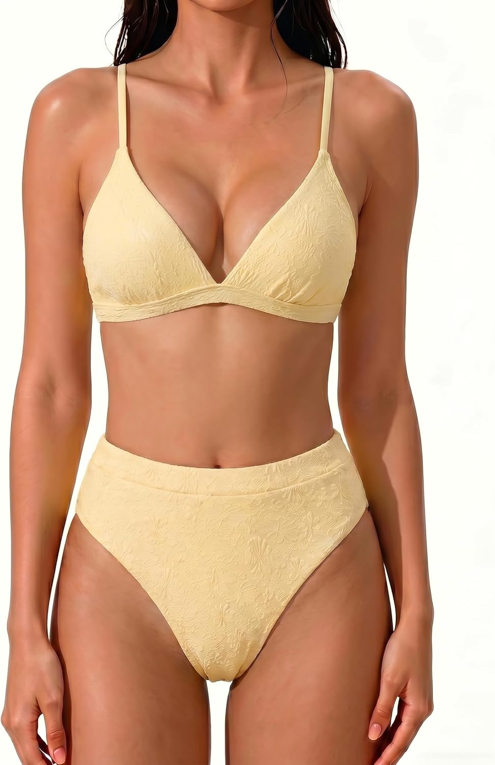 SUUKSESS Women Sexy Triangle Bikini Sets Textured High Cut 2 Piece Bathing Suit