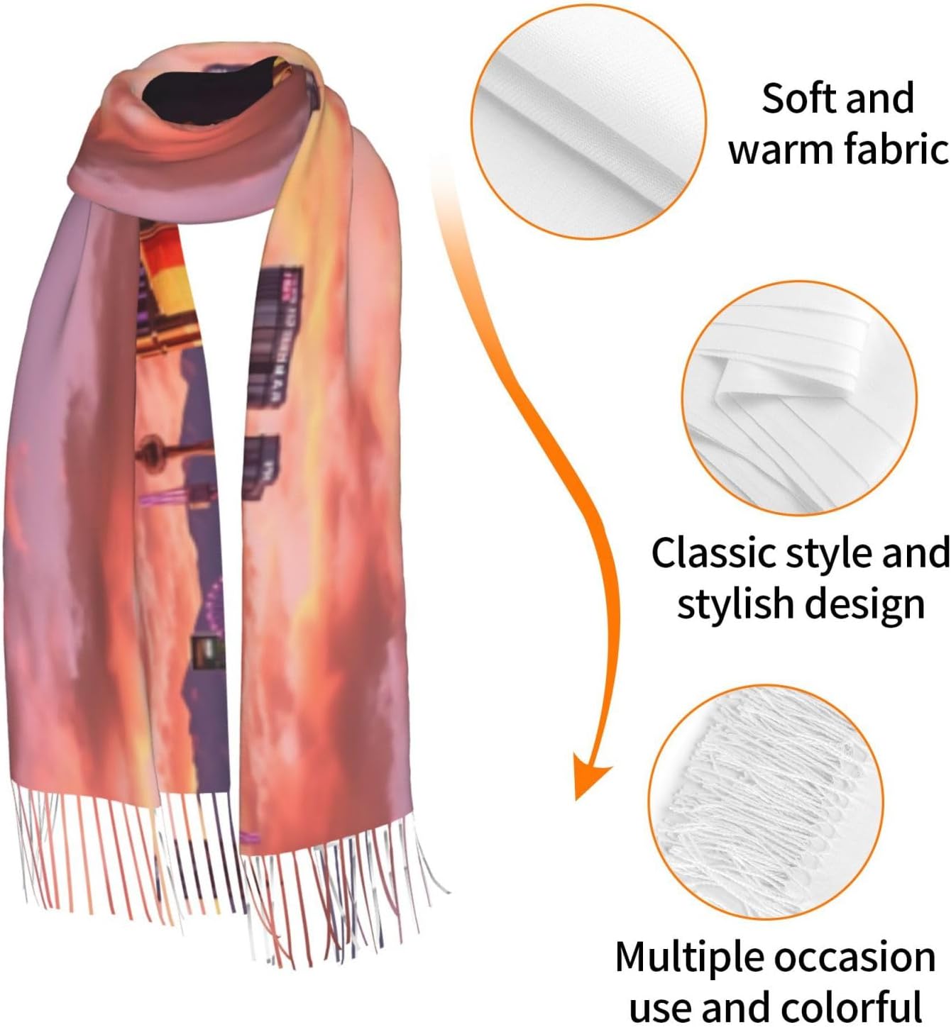 (Las Vegas Sunset) Women's Soft Warm Scarf Large Plush Shawl Wrap with Fringe Fashion Winter Scarves for Cold Weather