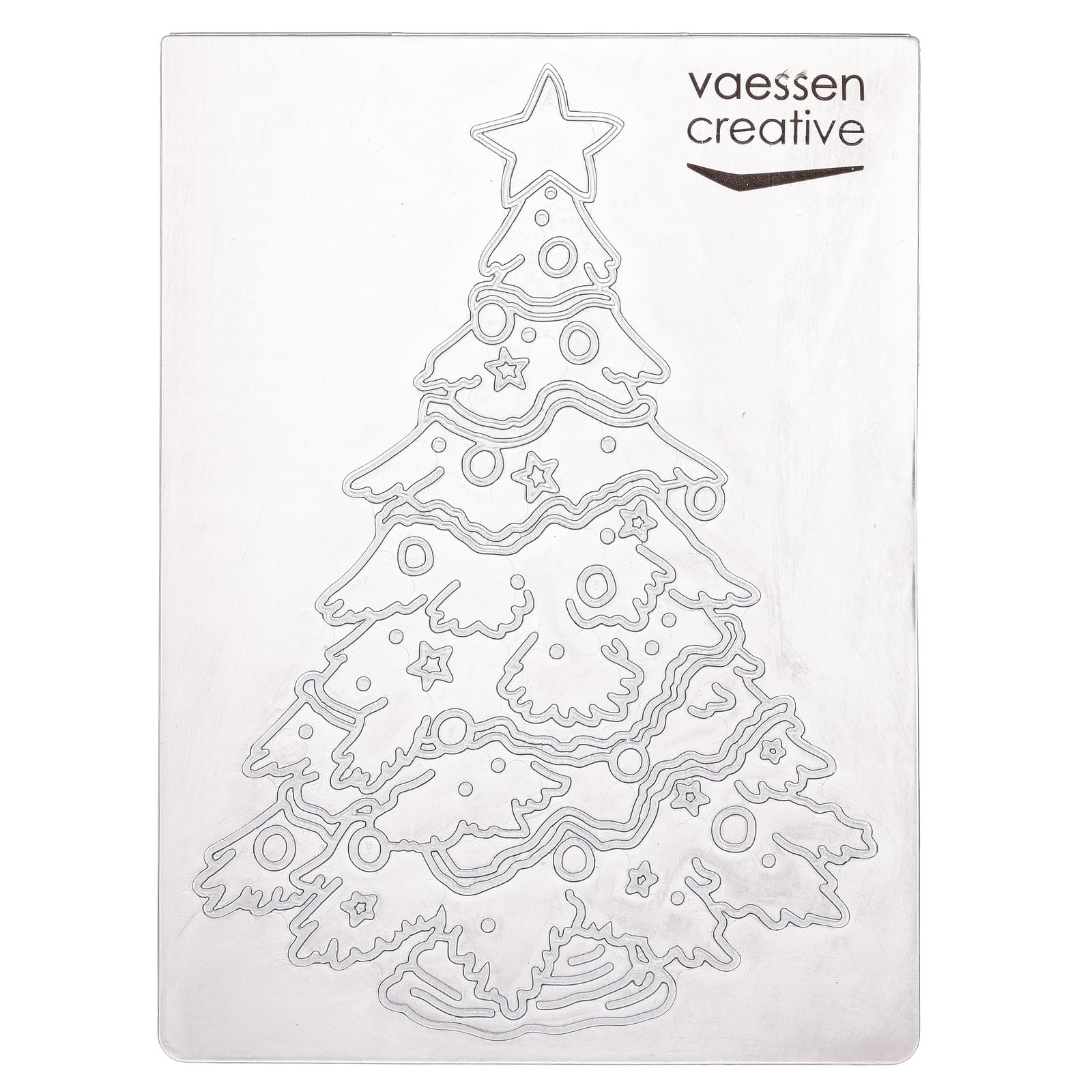 Vaessen Creative Carpeta de Embossing Árbol de Navidad 14,6 x 10,7 cm – Plantilla de Repujado para Tarjetería, Scrapbooking, Journaling – Reutilizable, Resultados Precisos, Para Máquinas de Troquelado
