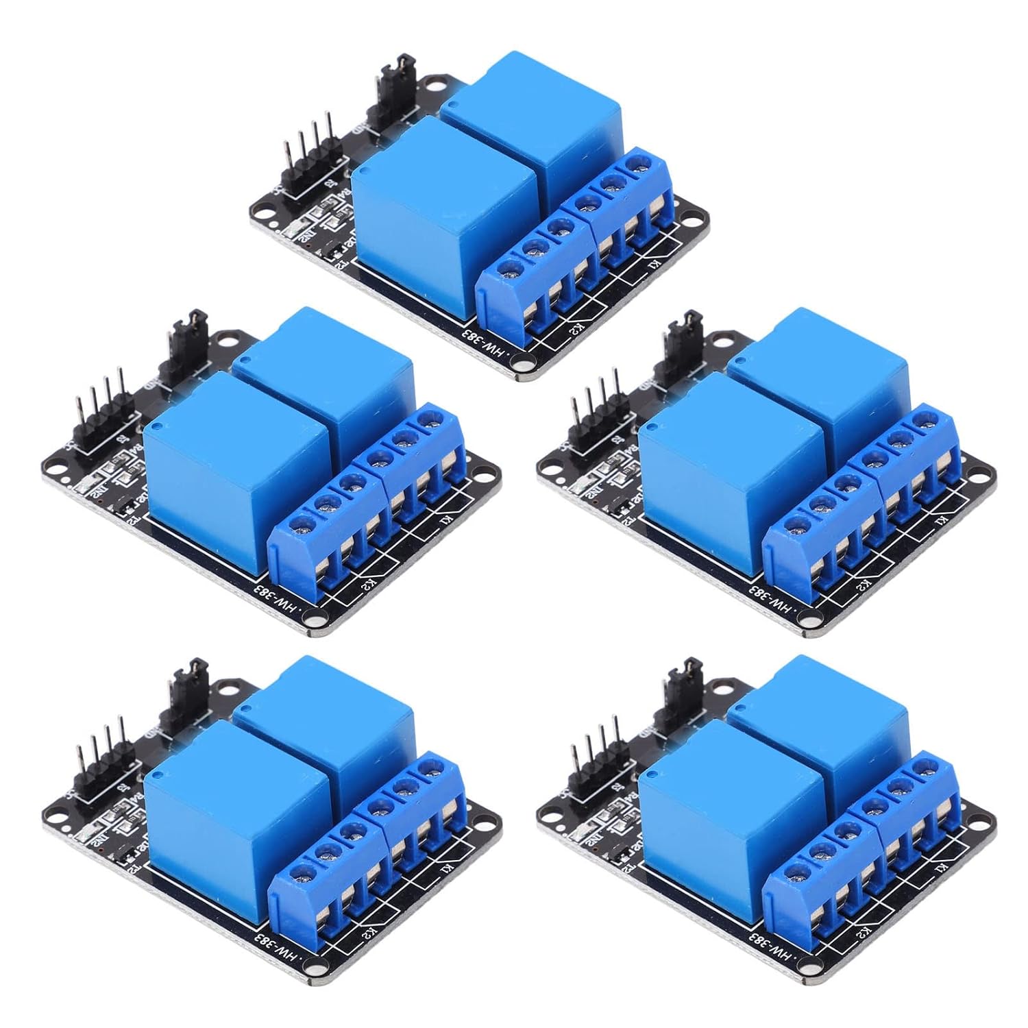 5Pcs High Power 2 Channel Relay Module with Optocoupler Isolation ABS Plastic Construction for Microcontroller Industrial Automation and Smart Home Projects