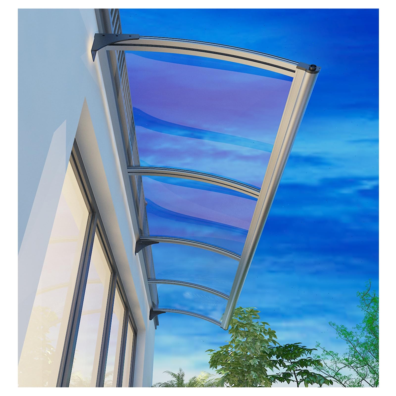 Auvent de porte d'entrée extérieur avec support en alliage d'aluminium et plaque solide