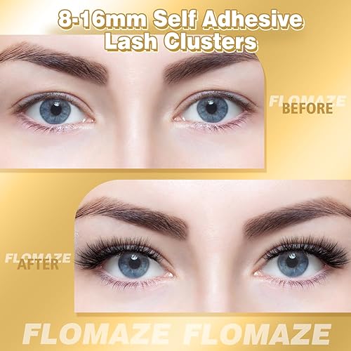 Miniatura 6 de Pestañas autoadhesivas, 240 racimos de pestañas autoadhesivas, no necesita pegamento, tiras de pegamento de doble fila de 0.315-0.630 in,