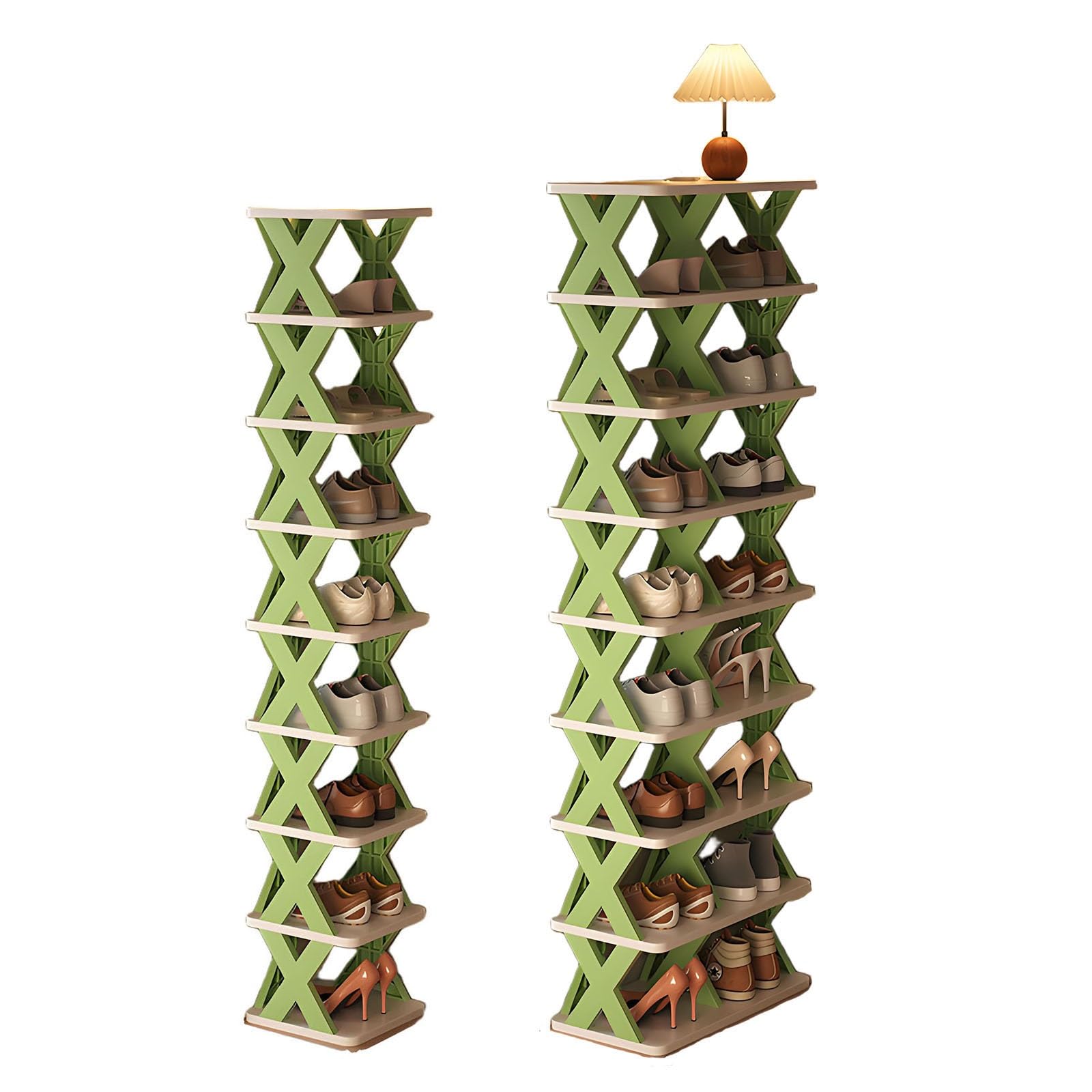 Zapatero apilable modular de 29 niveles de plástico que ahorra espacio, solución de almacenamiento para áreas pequeñas, fácil de montar, estantes verticales para zapatos (verde, 26 x 48 x 67 cm)