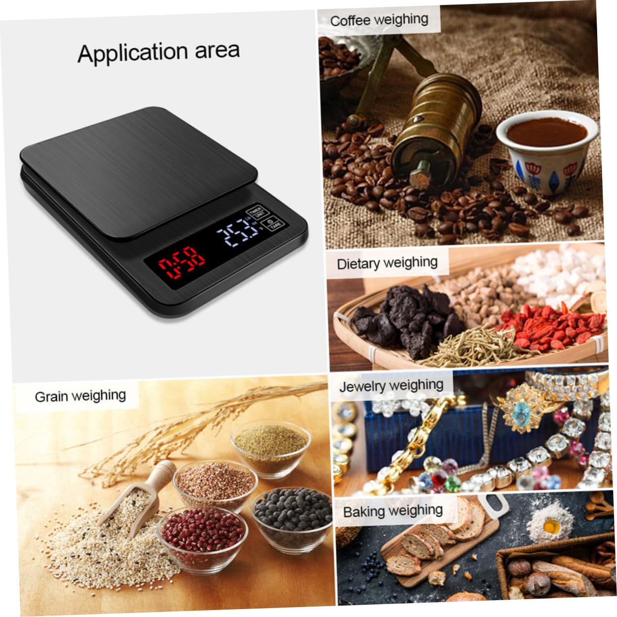 PRETYZOOM Báscula Digital para Café con Temporizador y Sensores de Precisión, Capacidad 5kg, Color Negro, sin Pilas, Adecuado para Pesar Alimentos y Dietas