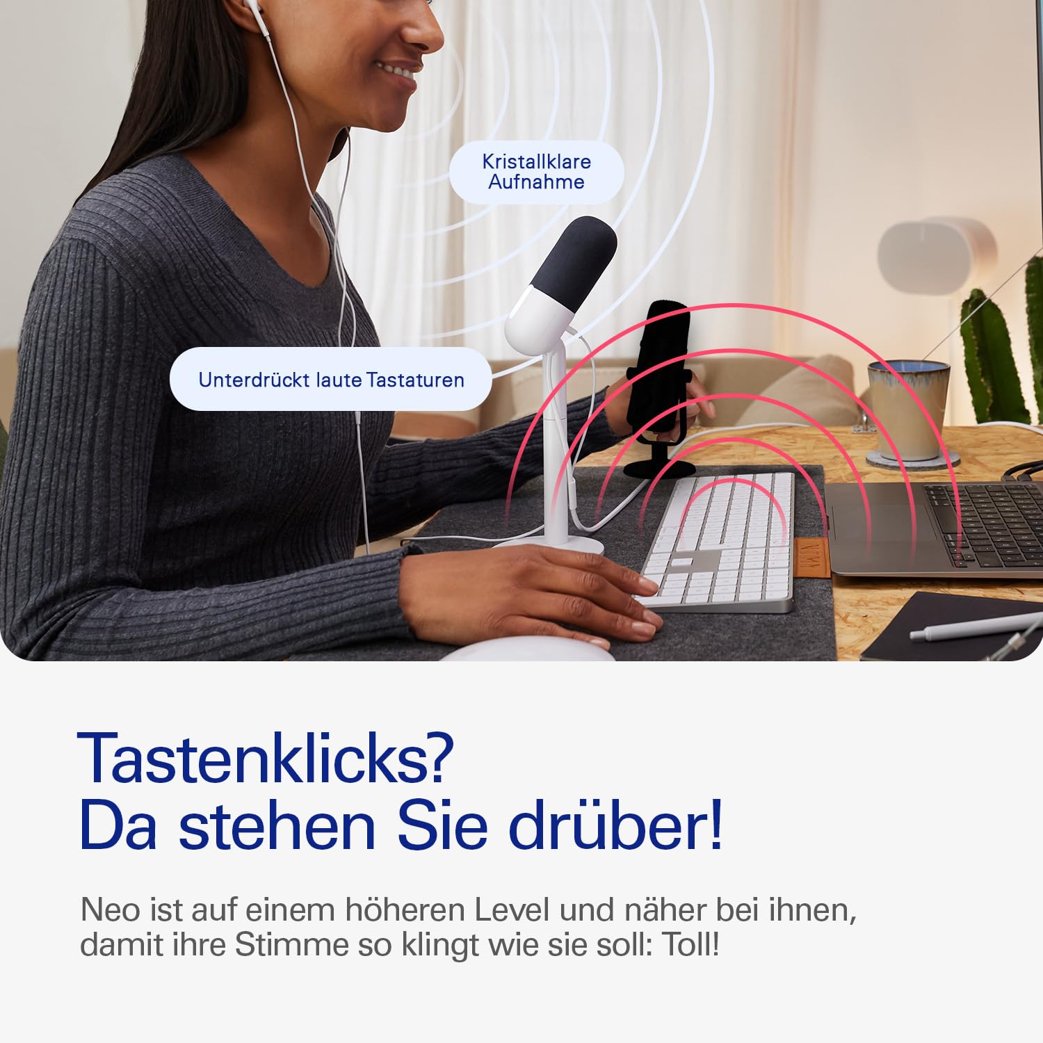 Elgato Wave Neo - USB Kondensatormikrofon, Stummschalten per Tippen, für Gaming, Streaming, Konferenzen, Sprachaufnahmen auf Teams/Zoom/Twitch/YouTube etc-kompatibel mit Laptop, PC, Mac, iPad, iPhone