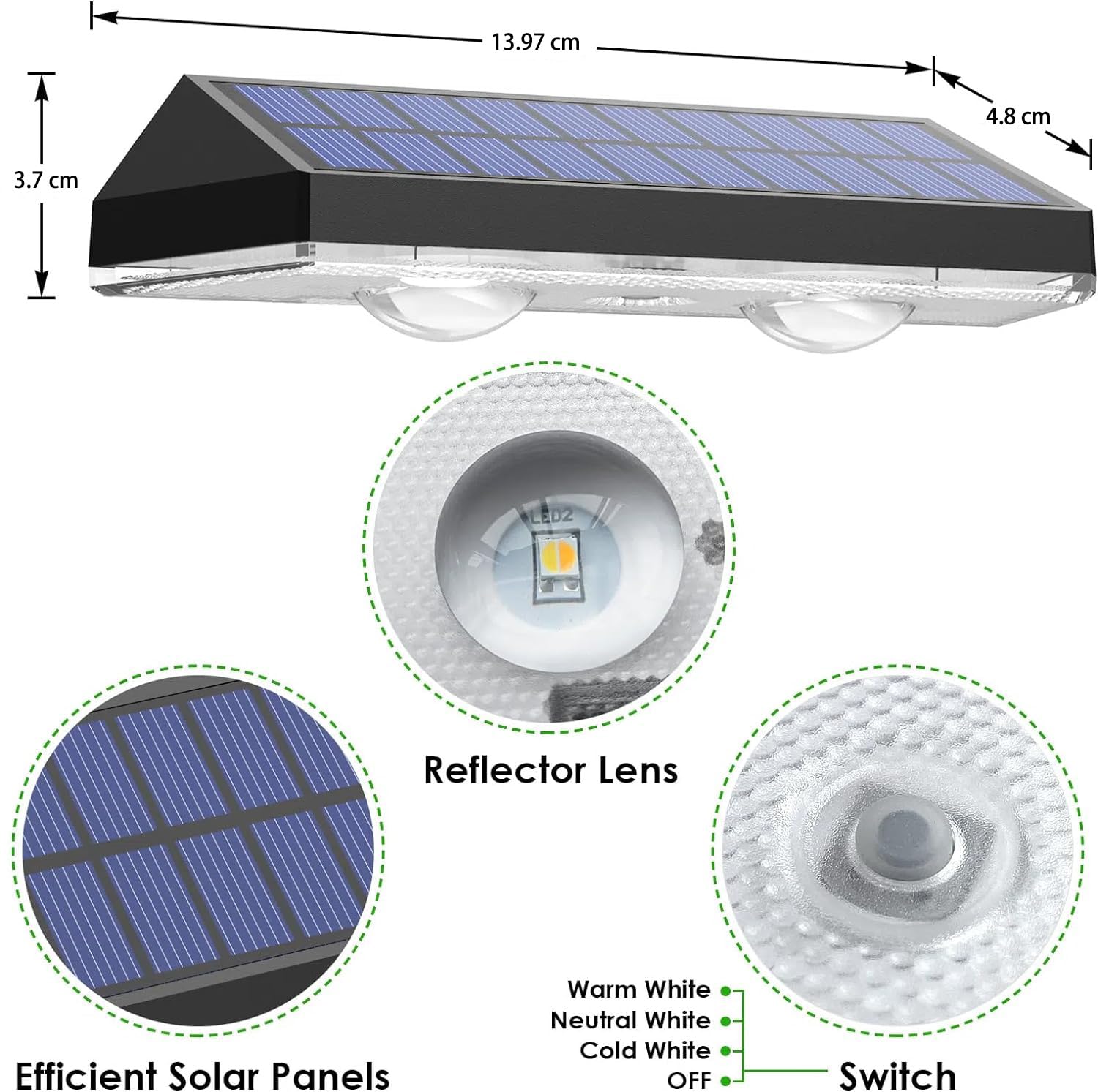 Lampy Solarne Wodoszczelne do Ogrodu i Tarasu, 6 Sztuk na Schody, 3 Tryby Pracy (Ciepła Biel/Zimna Biel)