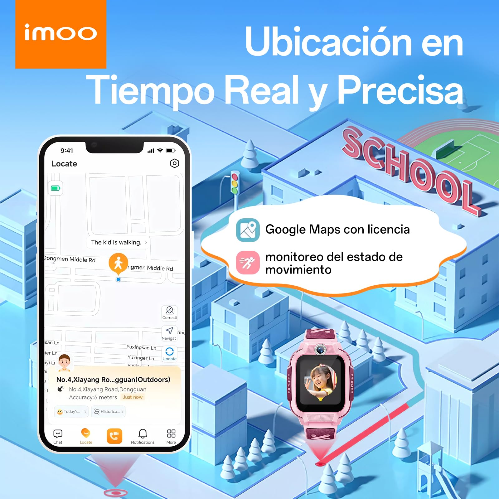imoo Z3 Smartwatch para Niños, Llamadas 4G Video/Voz y Rastreador GPS en Tiempo Real, HD de 1.5″ Resistente al Agua hasta 20m, Control Parental y Protección de Seguridad con Kit de Accesorios(Rosa)
