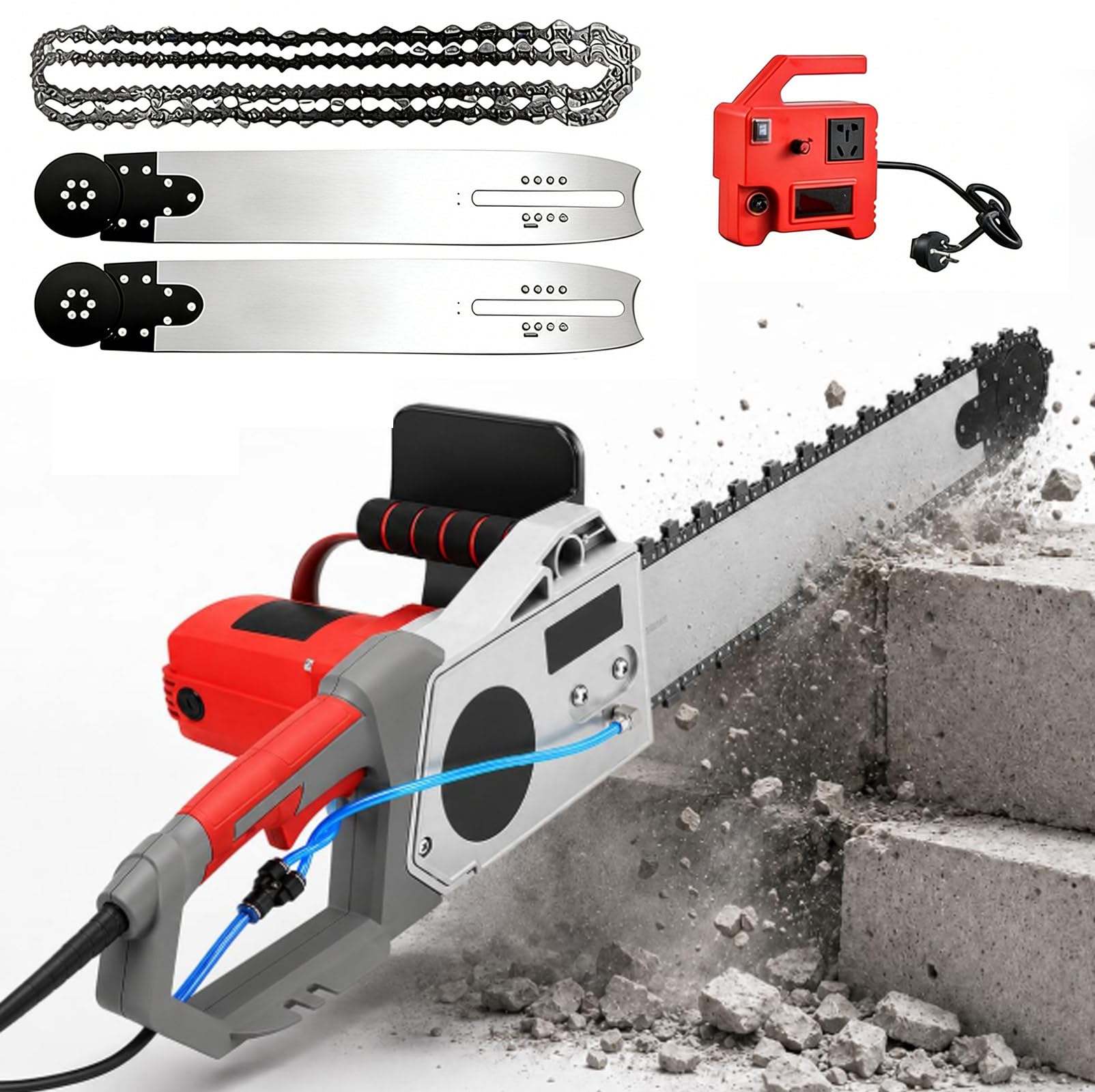 Ranuradora de muros eléctrica, cortadora de concreto, motosierra de concreto, cortadora de muros sin polvo para concreto, varillas de refuerzo, ladrillos, mármol, con 2 Cadenas y 2 Barras guía 48cm
