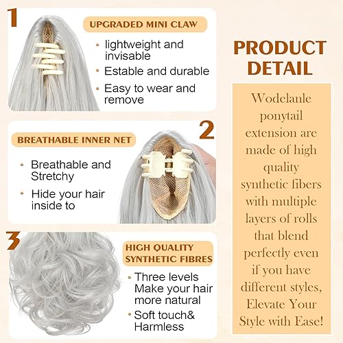 Miniatura 3 de Extensión de cola de caballo de 18  garra ondulada rizada con clip en extensión de cola de caballo de aspecto natural Extensiones de cabello