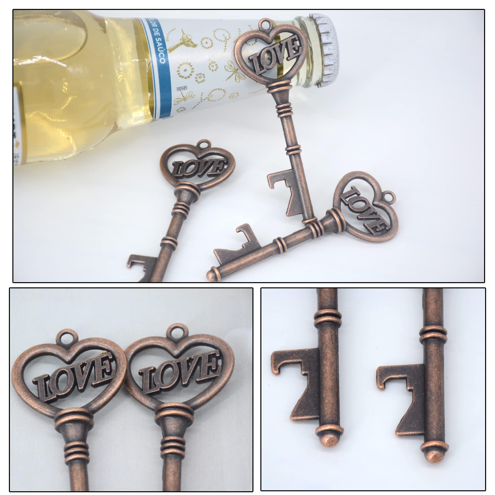 100 Stück Vintage Schlüssel Flaschenöffner Hochzeit Party Geschenk Set mit Danke Karten für Gäste, Tischdeko, Taufe, Geburtstag, Kommunion, Hochzeitsgeschenk und Gastgeschenke Zubehör (Antikes Kupfer)