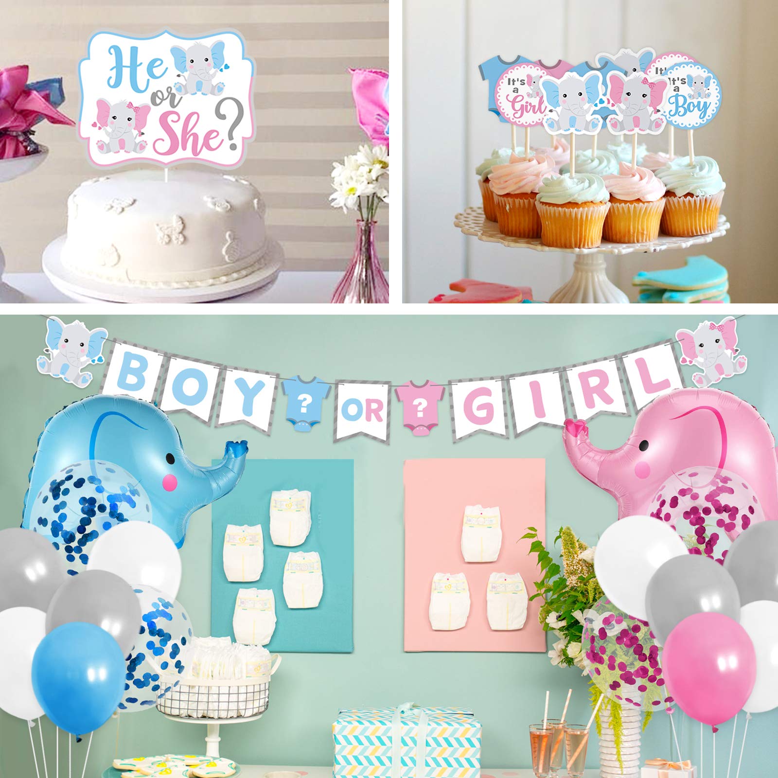 Elephant Gender Reveal Party Supplies Blue and Pink Baby Shower Decor