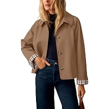 ZESICA Womens Cropped Trench Coat Plaid Button Front Fall Jacket