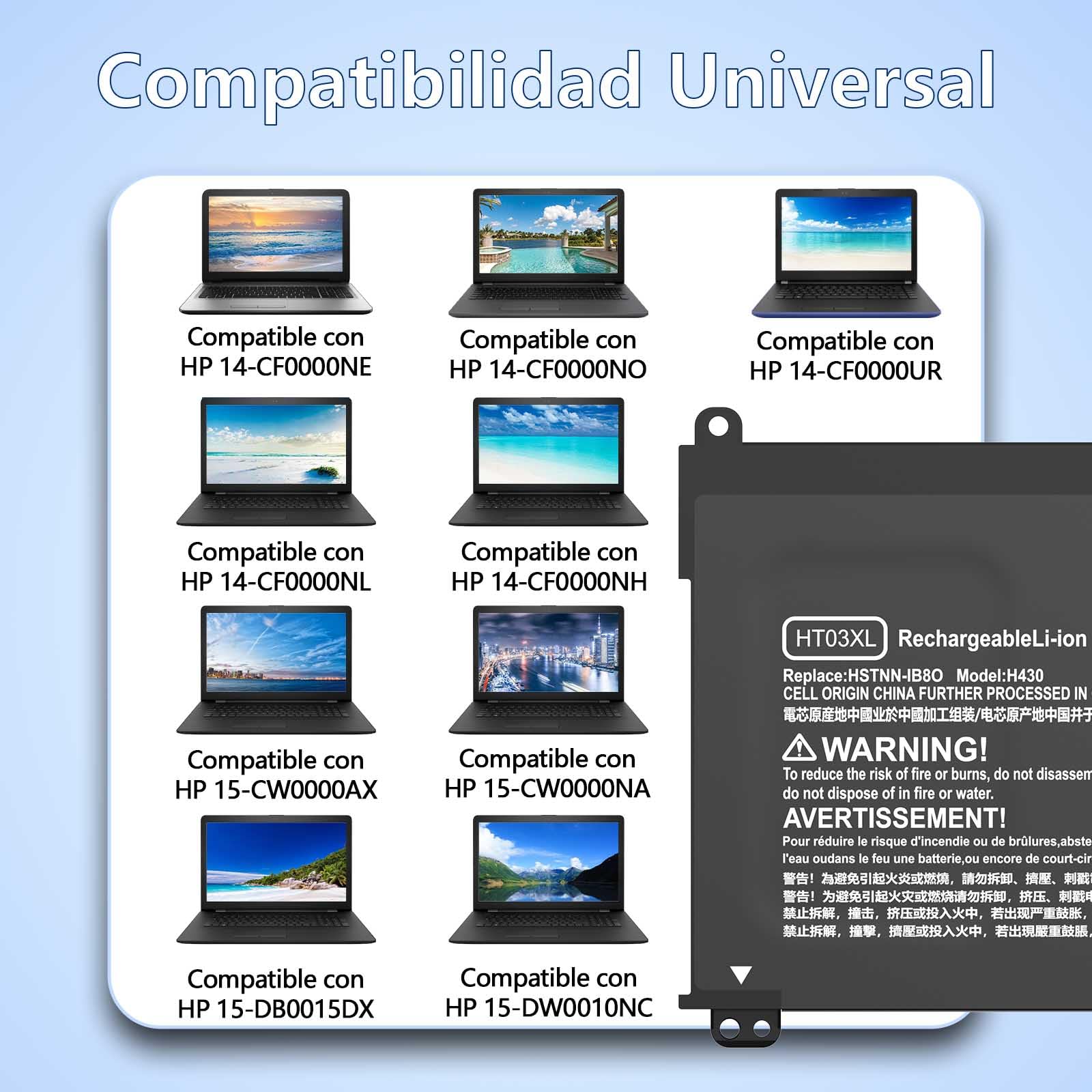Hafiuege HT03XL TF03X Batería Compatible con Portátil HP Pavilion 14-DK 14-DF 14-CF 14-CE 15-da0xxx 15-cs0xxx 15-DB 15-CW 15-CR 15-CS0053CL 15-DA0014DX HT03041XL HSTNN-DBB HSTNN-UB7J L11119-855