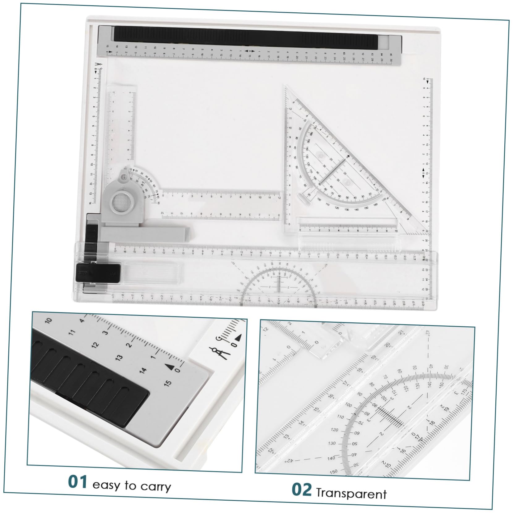 Tavoletta da Disegno A4 Professionale per Architettura, Set 1 | Plastica, Strumenti e Righelli Inclusi, Portatile e Leggera, Scale Precise per Uso Outdoor