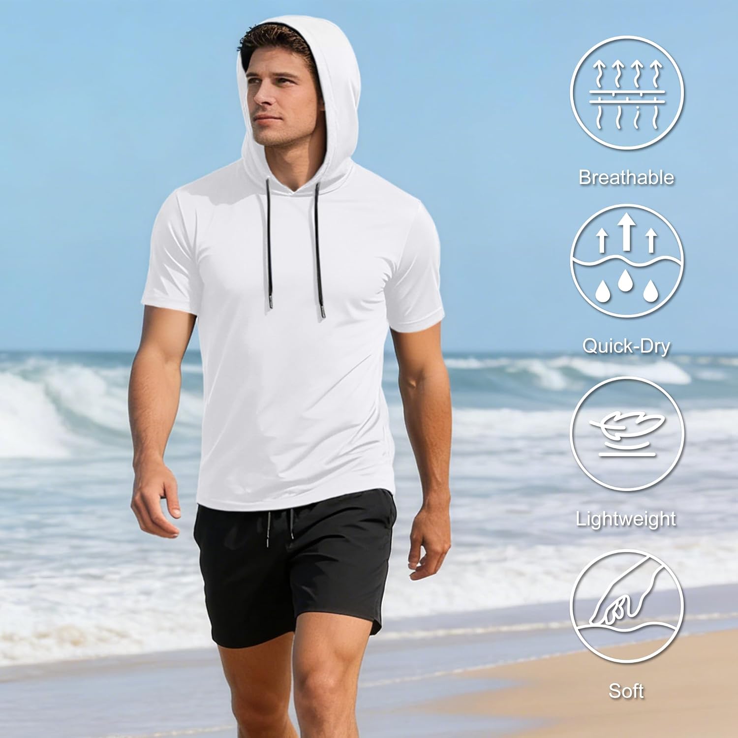 HovSiyla 5 Pack Men's Short Sleeve Hoodie Quick Dry Running Shirts for Men Lightweight Pullover Sweatshirt for Fitness Casual