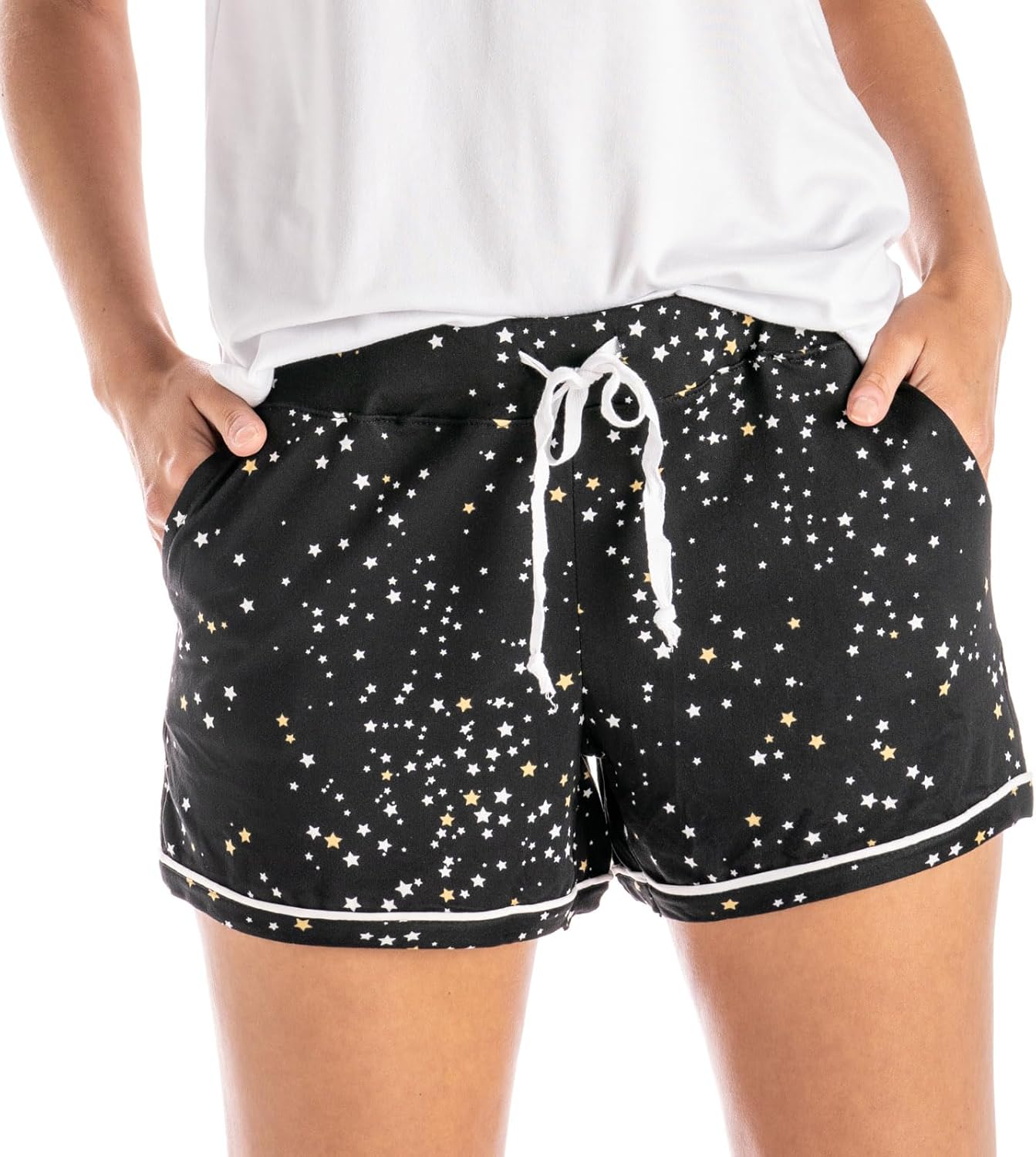 Hello Mello Signature Lounge Shorts Womens Soft Relaxed Pajama Bottoms Roomy Wide Leg Drawstring Waist Side Pockets